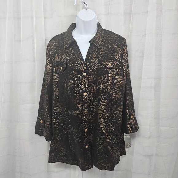 NWT JM Collection Ibiza Brown Leopard Blouse Mobwife Office L - Picture 1 of 14